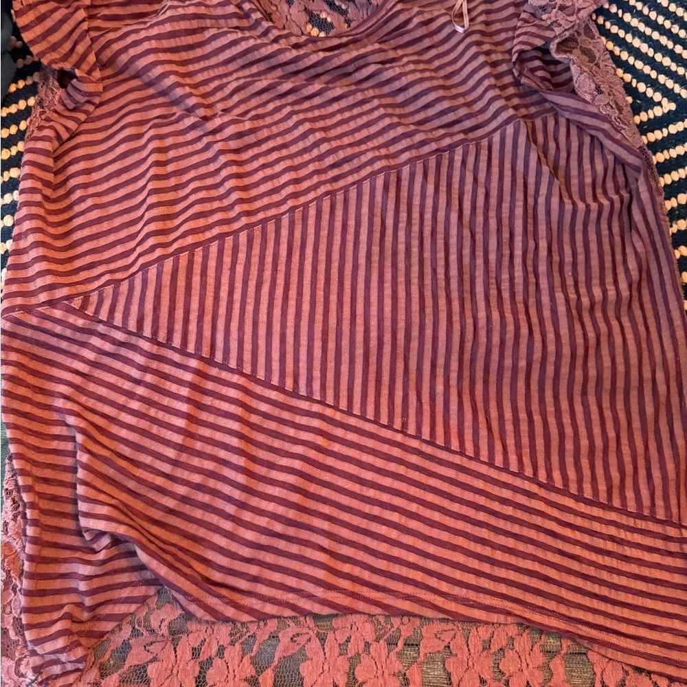 Free People boho striped and lace rust colored top size small - Picture 2 of 3